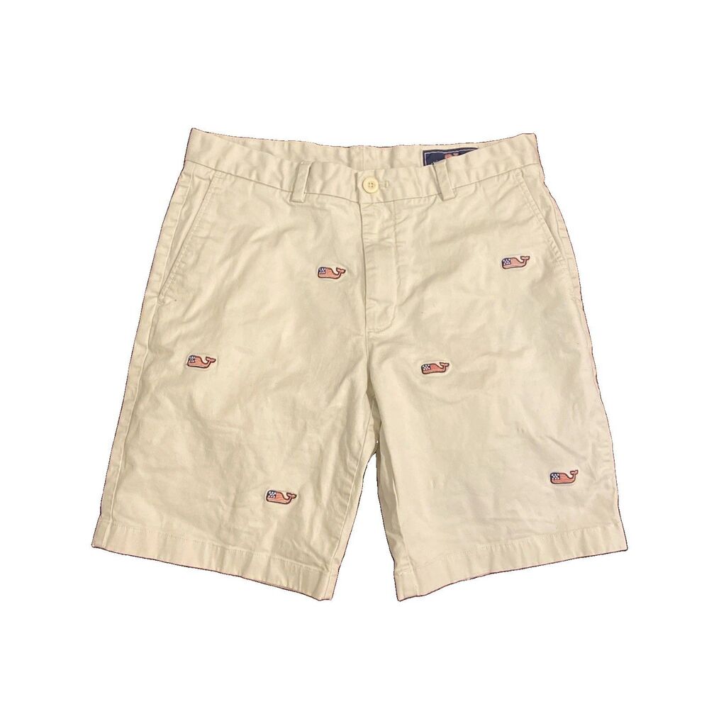Vineyard Vines Breaker Shorts Embroidered Patriotic US Flag Whales Mens Size 32